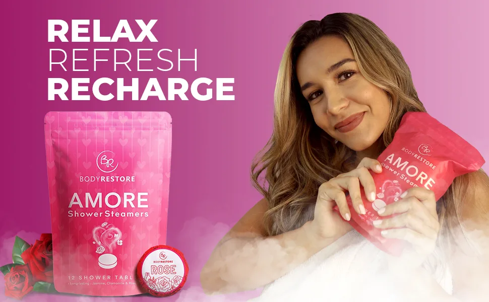 BodyRestore Shower Steamers Aromatherapy - 12 Pack Shower Bombs for Women - Jasmine, Chamomile, Rose Essential Oil Shower Tablets, Stress Relief and Relaxation Bath Gifts for Women and Men… - Amore Shower Tablets
