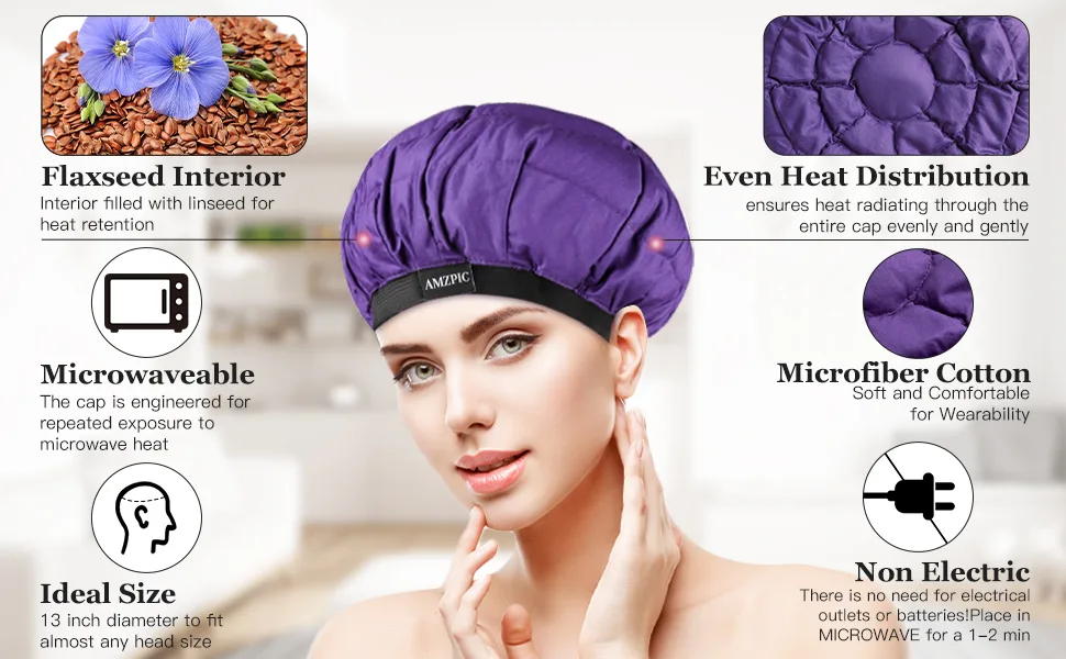 Cordless Deep Conditioning Heat Cap - Safe, Microwavable Heat Cap for Steaming, Heat Therapy for Hair, Flaxseed Seed Interior for Maximum Heat Retention (Second Generation) Purple - Deep Conditioning Heat Cap