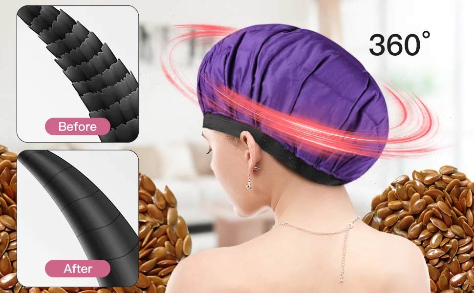 Cordless Deep Conditioning Heat Cap - Safe, Microwavable Heat Cap for Steaming, Heat Therapy for Hair, Flaxseed Seed Interior for Maximum Heat Retention (Second Generation) Purple - Hot Cap