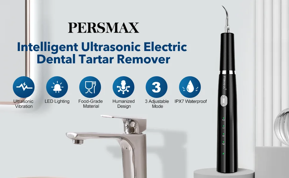 Plaque Remover for Teeth, PERSMAX Electric Tooth Cleaner with 3Modes, Dental Tartar Calculus Tooth Stain Remover Cleaning Tool Kit 100% Safe - Ultrasonic plaque remover for teeth