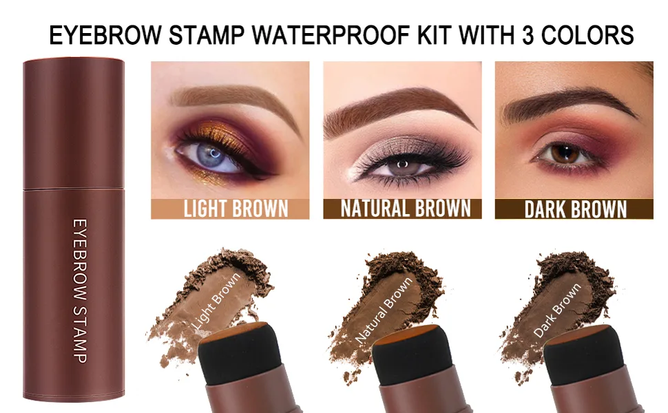 Eyebrow Stamp Stencil Kit, Eyebrow Stamp, Brow Stamp Shaping Kit for Perfect Eyebrow Makeup, with 10 Reusable Eyebrow Stencils, 2 Eyebrow Brushes, Long-Lasting, Waterproof - Light Brown (Light Brown) - eyebrow stamp