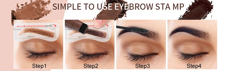 Eyebrow Stamp Stencil Kit, Eyebrow Stamp, Brow Stamp Shaping Kit for Perfect Eyebrow Makeup, with 10 Reusable Eyebrow Stencils, 2 Eyebrow Brushes, Long-Lasting, Waterproof - Light Brown (Light Brown) - Eyebrow Stamp Stencil Kit