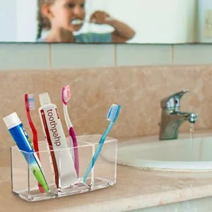 Clear Makeup Brush Holder Organizer, Cosmetic Brushes Storage with 3 Slots - brush holder