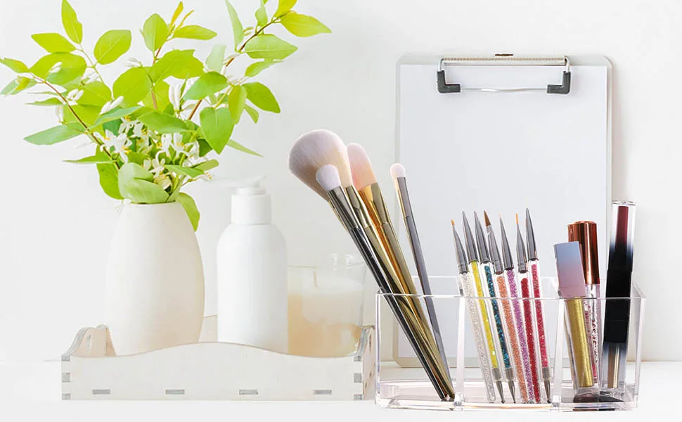 Clear Makeup Brush Holder Organizer, Cosmetic Brushes Storage with 3 Slots - brush holder organizer