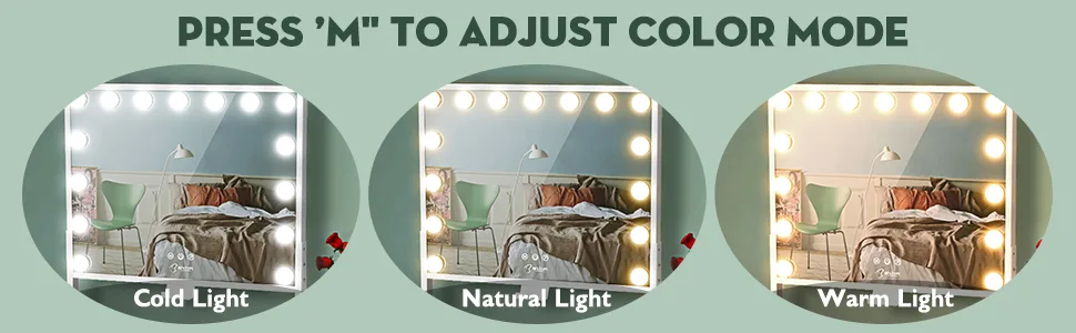 Hollywood Vanity Mirror with Lights - Large Lighted Vanity Mirror with Adjustable Height, 3 Color Modes & 2 Charge Ports, 20x16 Inch 19.7in - vanity mirror