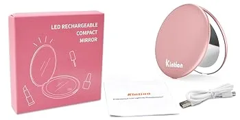 Kintion LED Lighted Travel Makeup Mirror, 1X/10X Rechargeable Compact Mirror, 3.5" Pocket Mirror, Purse Mirror (Rose Gold) - Package