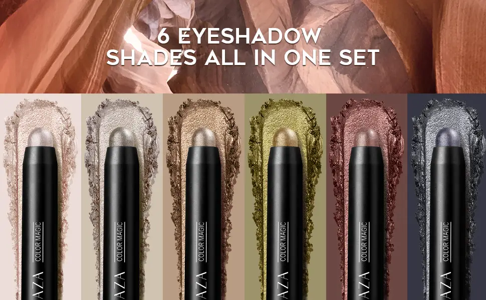 LUXAZA 6 PCS Neutral Khaki Metallic Eyeshadow Stick Set, Cream Eye Shadow Pencil Crayon Brightener Makeup B12-Neutral Khaki - product information 13