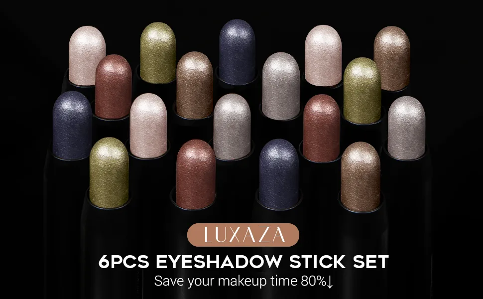 LUXAZA 6 PCS Neutral Khaki Metallic Eyeshadow Stick Set, Cream Eye Shadow Pencil Crayon Brightener Makeup B12-Neutral Khaki - product information 7