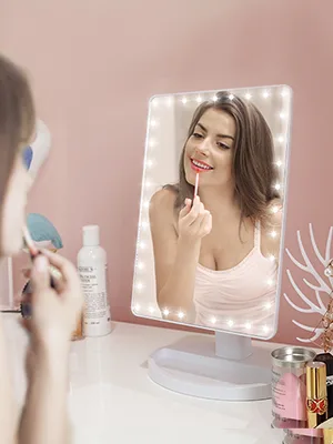Lighted Makeup Vanity Mirror with Phone Holder,Makeup Mirror with Lights and Detachable 10X Magnification, Cosmetic Desk Makeup Mirror with Sensor Touch Light Dimmable, 360°Rotation, Dual Power Supply White With Phone Hold… - Makeup mirror with lights