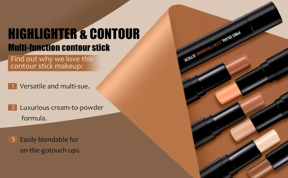 ONLYOILY double-end contour highlighter stick contour stick,face highlighter, contour makeup contouring sticks cream concealer (1) - contour stick