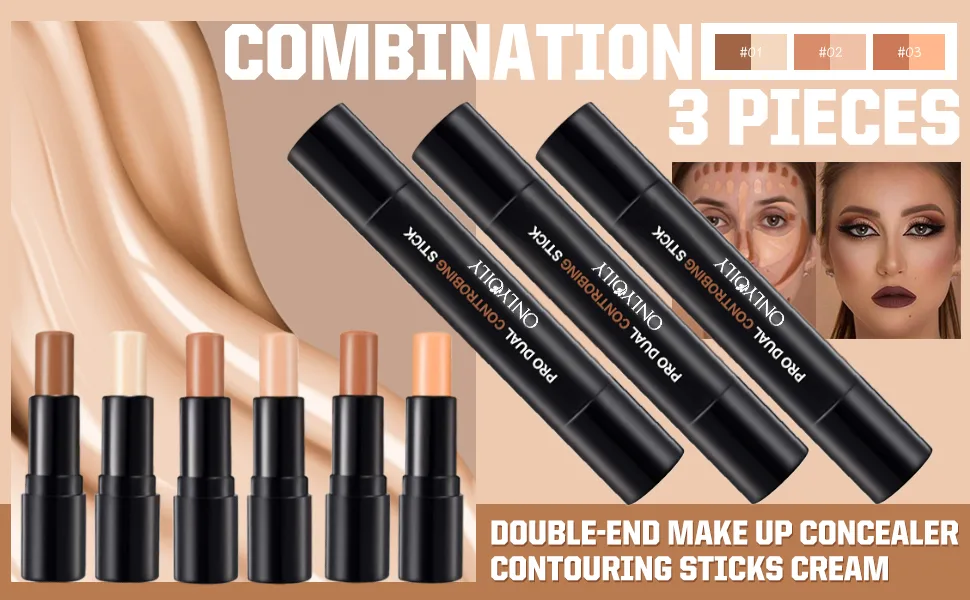 ONLYOILY 6 colors contour highlighter stick contour stick,face highlighter, contour makeup contouring sticks cream concealer - 3PCS (#1+#2+#3) - contour stick