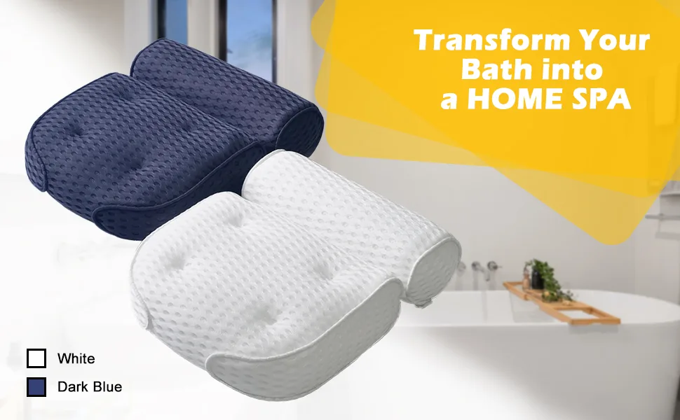 AEROiVi Bathtub Pillow Headrest Bath Pillows for Tub Neck and Back Support with Non Slip Suction Cups Spa Bath Cushion White - banner 2