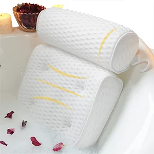 AEROiVi Bathtub Pillow Headrest Bath Pillows for Tub Neck and Back Support with Non Slip Suction Cups Spa Bath Cushion White - Ergonomic
