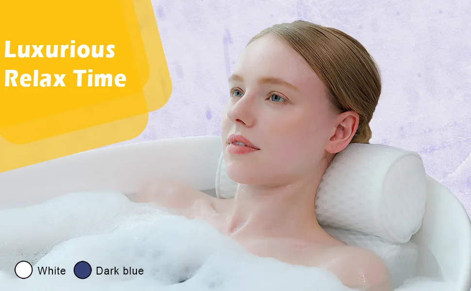 AEROiVi Bathtub Pillow Headrest Bath Pillows for Tub Neck and Back Support with Non Slip Suction Cups Spa Bath Cushion White - relax