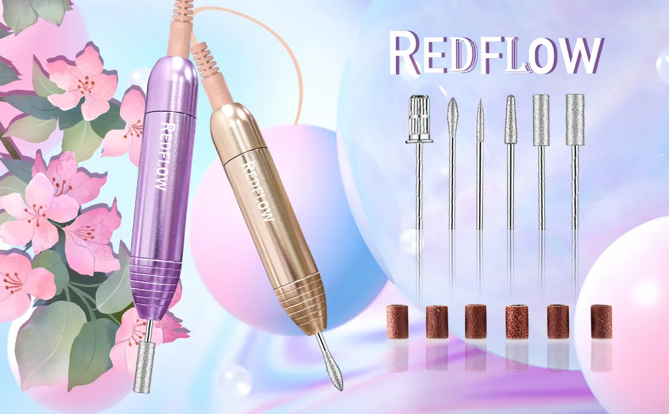 Electric Nail Drill Kit,RedFlow Professional Nail Drill Machine,Compact Type,For Nail File Exfoliating Abrasive Acrylic Nail Drill,With 6 Pcs Nail Drill Bits (Gold) - nail drill