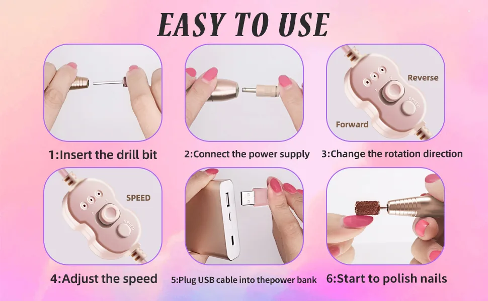 Electric Nail Drill Kit,RedFlow Professional Nail Drill Machine,Compact Type,For Nail File Exfoliating Abrasive Acrylic Nail Drill,With 6 Pcs Nail Drill Bits (Gold) - nail drill