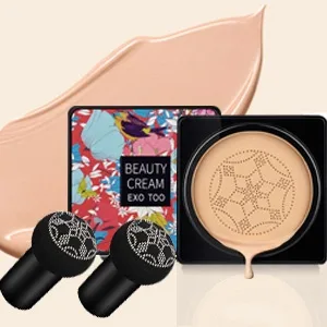 NUIBO Air Cushion CC Cream Mushroom Head, Moisturizing Concealer Makeup Base, Primer Liquid Foundation Long Lasting with Two Mushroom Makeup Sponges ?IvoryScrew lid? - CC CREAM