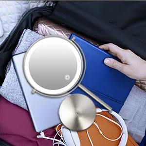 8 Inch Rechargeable Lighted Makeup Mirror, Double Sided Makeup Vanity Mirror with 3 Colors Lighting, 10X Magnifying Mirror, Touch Sensor Dimming, Tabletop Round Cosmetic Light Up Mirror (Nickel) - Lighted makeup mirror with magnification