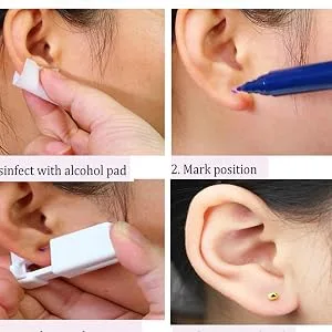 2 Pack Self Ear Piercing Gun Earring,Disposable Piercing Kit No Pain Easy Use Ear Piercing Gun Kit Tool with Stud and With Alcohol Pad (3mm Gold Peas) … - Safety NPiercing Tool, New Generation Ear Nail Gun,Self Nose Piercing Gun Kit,Ear Piercing Gun