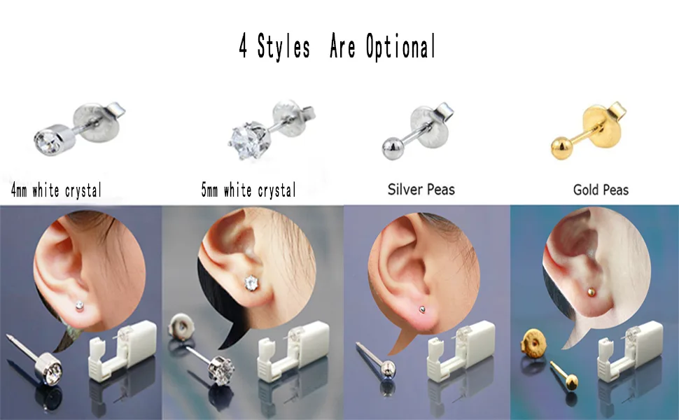 2 Pack Self Ear Piercing Gun Earring,Disposable Piercing Kit No Pain Easy Use Ear Piercing Gun Kit Tool with Stud and With Alcohol Pad (3mm Gold Peas) … - Self Nose Piercing Gun,Disposable Self Ear Piercing Gun Kit ,Ear Piercing Gun,Piercing Tool