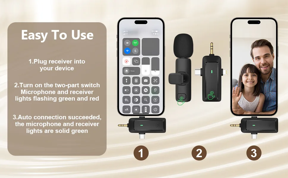 HMKCH Wireless Lavalier Microphone for iPhone Android Phone Camera Computer Laptop Professional Dual Lapel Mic with USB-C 3.5mm USB Plug for Video Recording Vlog YouTubeTikTok - product information 3