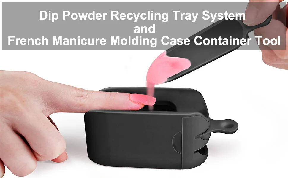 2 in 1 Dip Powder Tray Recycling System & French Tip Mould, Dip Powder Nail Glitter Holder Saver (Black) - product information 1