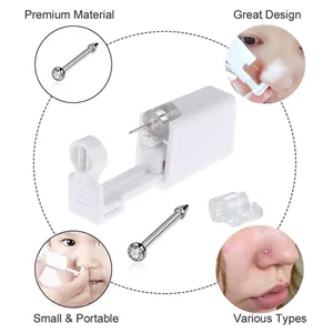 MRNLDB Self Nose Piercing Gun, Disposable Safe Nose Piercing Kit, Nose Stud Piercing Kit Tool with 10 Pcs Nose Screws Studs Rings and Marker (White) - Ear Nail Gun ?Nose Piercing Kit Tool ?Nose Piercing Gun ?Earring Stud ?Ear Piercing Tools