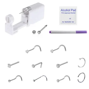 MRNLDB Self Nose Piercing Gun, Disposable Safe Nose Piercing Kit, Nose Stud Piercing Kit Tool with 10 Pcs Nose Screws Studs Rings and Marker (White) - ?Ear Piercing Tools ?Ear Nose Piercing Gun Group ?Ear Piercing Gun Kit ?Ear Piercing Gun