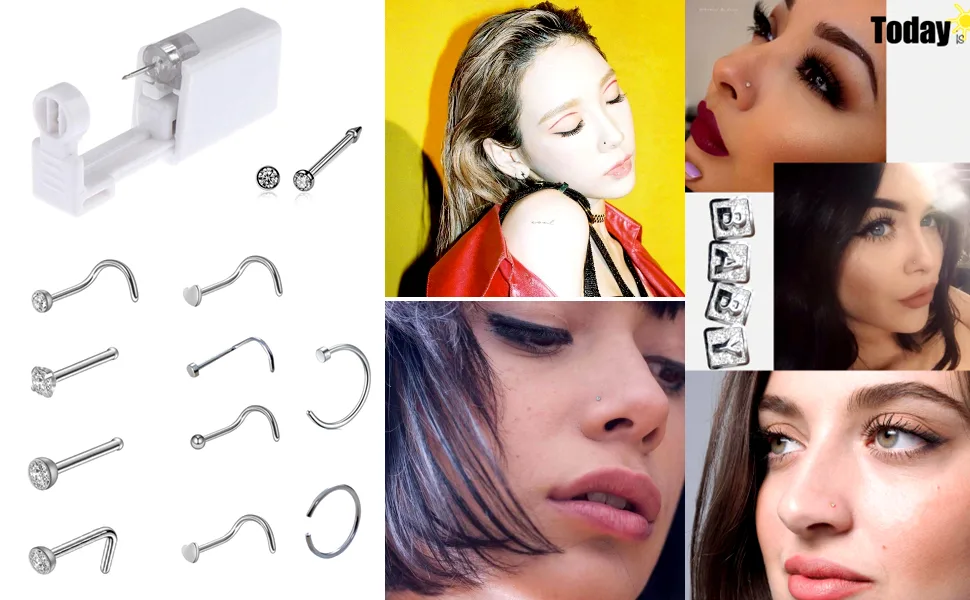 MRNLDB Self Nose Piercing Gun, Disposable Safe Nose Piercing Kit, Nose Stud Piercing Kit Tool with 10 Pcs Nose Screws Studs Rings and Marker (White) - nose piercing kit Nose Piercing Gun Nose Stud Piercing Kit Tool