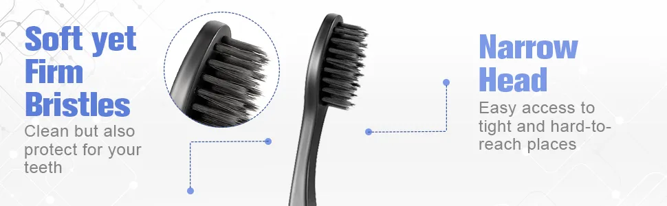 8 Packs Black Travel Folding Toothbrush Portable Charcoal Toothbrush with Soft Medium Bristles for Camping - product information 2