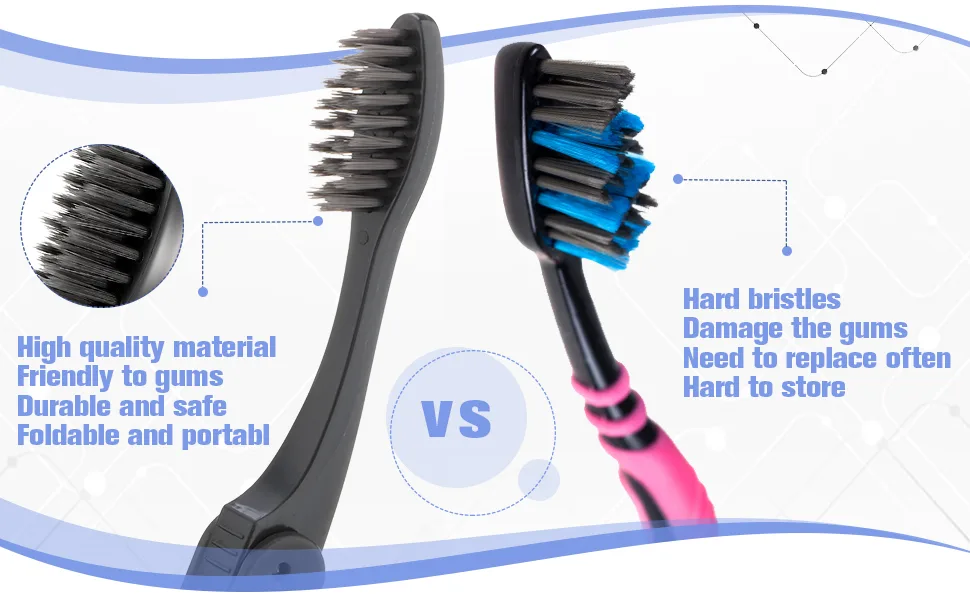 8 Packs Black Travel Folding Toothbrush Portable Charcoal Toothbrush with Soft Medium Bristles for Camping - product information 5