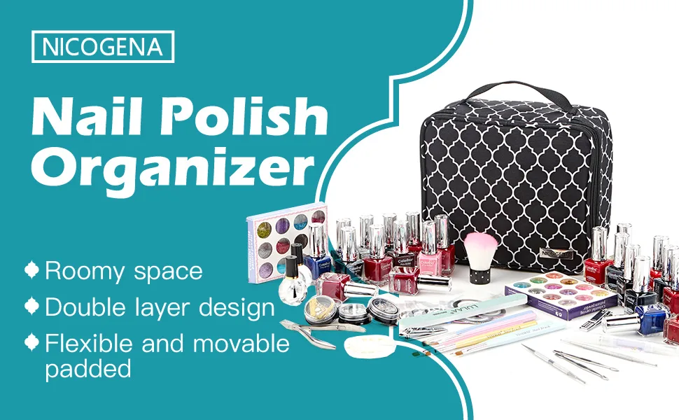 NICOGENA Double Layer Nail Polish Holder Organizer Bag and Manicure Set Case, Holds 30 Bottles (15ml-0.5 fl.oz), Secure Soft Storage Cube Storage (grey) - NAIL POLISH CASE