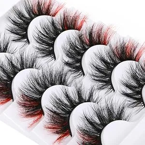 False Eyelashes Fluffy Mink Lashes Wispy Colored Lashes Red Strip Lashes Pack by Kiromiro (Red) 2-Red - dramatic lashes