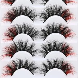 False Eyelashes Fluffy Mink Lashes Wispy Colored Lashes Red Strip Lashes Pack by Kiromiro (Red) 2-Red - Fluffy eyelashes
