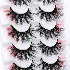 False Lashes with Color Faux Mink Eyelashes Wispies Fluffy Colored Lashes Dramatic Strip Lashes Pack (Pink) 1-Pink - 6D Cross Layered False lashes with color pink