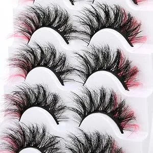 False Lashes with Color Faux Mink Eyelashes Wispies Fluffy Colored Lashes Dramatic Strip Lashes Pack (Pink) 1-Pink - Fake Eyelashes