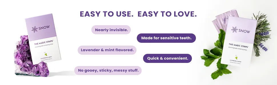 SNOW Dissolving Teeth Whitening Strips | Effortless at Home Teeth Whitener - Safe for Sensitive Teeth - Snow teeth whitening easy use sensitive teeth dissolvable quick invisible mint lavender