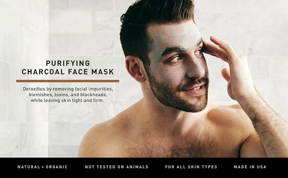 Brickell Men's Purifying Charcoal Face Mask Natural and Organic Activated Charcoal Mask With Detoxifying Kaolin Clay, 4 Ounce, Unscented - Purifying Charcoal Face Mask, For men, Detoxifies, Removes impurities, Toxins, Blackheads