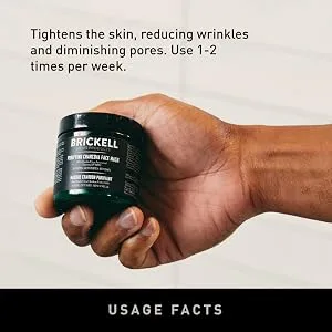 Brickell Men's Purifying Charcoal Face Mask Natural and Organic Activated Charcoal Mask With Detoxifying Kaolin Clay, 4 Ounce, Unscented - Usage Fact, Tightens, Reduces wrinkles, Diminishes pores, Use 1-2 times per week