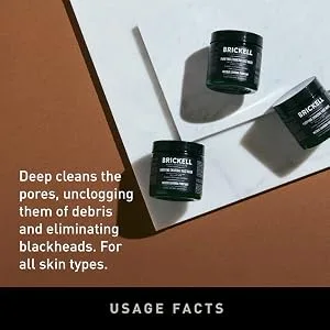 Brickell Men's Purifying Charcoal Face Mask Natural and Organic Activated Charcoal Mask With Detoxifying Kaolin Clay, 4 Ounce, Unscented - Usage Fact, Unclogs pores, Eliminates blackheads, For all skin types