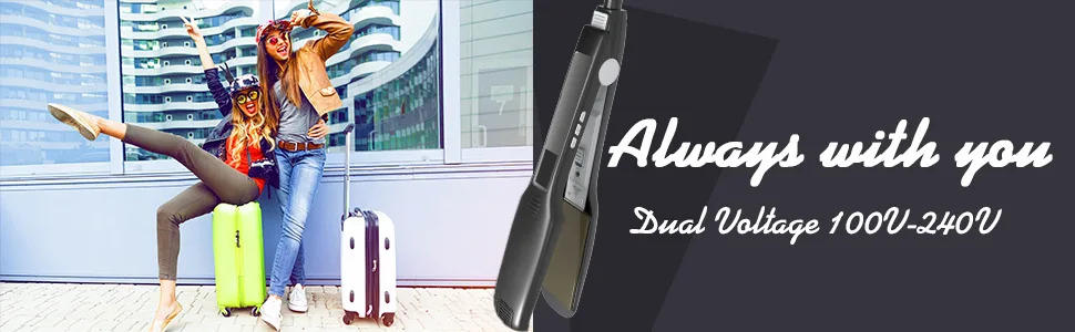 Hair Straightener Titanium Flat Iron 1.75 Inch Wide Plate with Digital LCD Display, Adjustable Temperature and Dual Voltage, Black. - flat iron