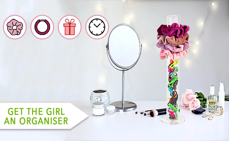 Strawbre Scrunchie Holder Stand Organizer, Hair Tie and Jewelry Storage, Teen Girls VSCO Stuff, Perfect for Gift and Bedroom Decor - Clear Acrylic 11 Inches Tower - Strawbre Scrunchie Holder Features