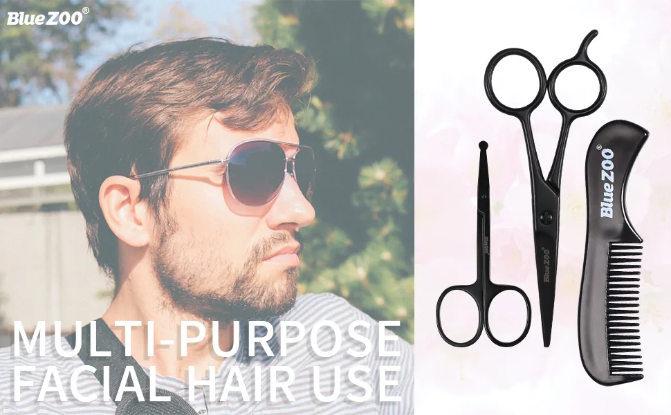 BlueZOO Beard Mustache Scissors and Comb Set Kit for Men Care - (3 Pieces Kit) Black - product information 2