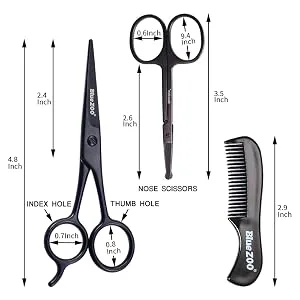 BlueZOO Beard Mustache Scissors and Comb Set Kit for Men Care - (3 Pieces Kit) Black - product information 3
