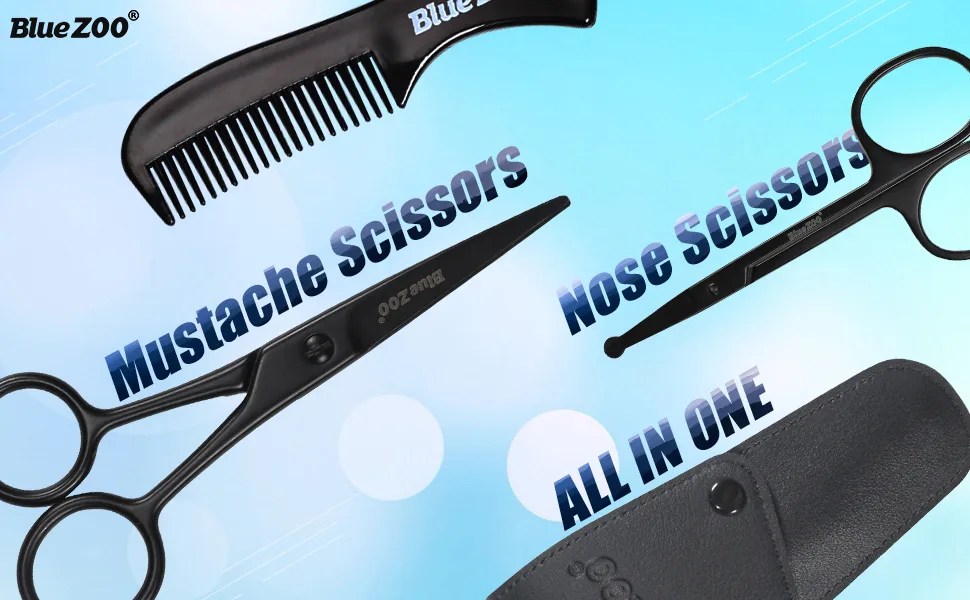 BlueZOO Beard Mustache Scissors and Comb Set Kit for Men Care - (3 Pieces Kit) Black - product information 5