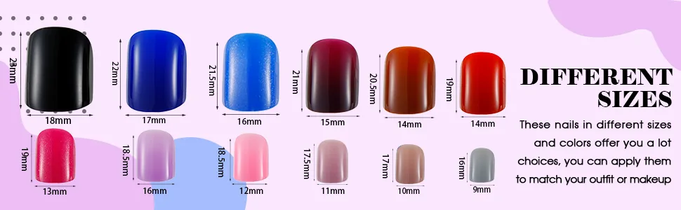 288 Pieces 12 Sets Short Press on Nails Square Fake Nails Glossy Glue on Nails Artificial Full Cover False Nails Solid Color Acrylic Nail Tips (Classic Colors) Assorted,Blue,Purple - product information 2