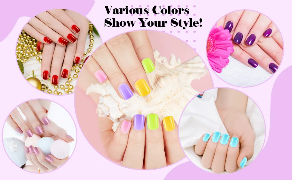 288 Pieces 12 Sets Short Press on Nails Square Fake Nails Glossy Glue on Nails Artificial Full Cover False Nails Solid Color Acrylic Nail Tips (Classic Colors) Assorted,Blue,Purple - product information 6