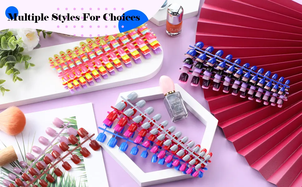 288 Pieces 12 Sets Short Press on Nails Square Fake Nails Glossy Glue on Nails Artificial Full Cover False Nails Solid Color Acrylic Nail Tips (Classic Colors) Assorted,Blue,Purple - product information 7