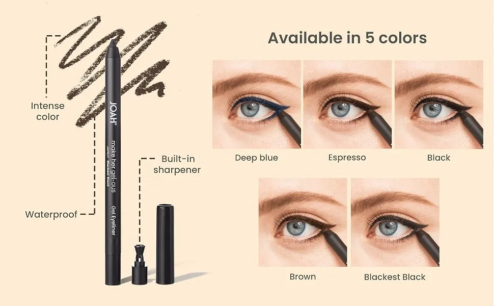 JOAH Make Her Gel-ous Gel Eyeliner with Self-Sharpening Pencil, Waterproof & Long-Lasting Color Definition, Deep Blue - make her gel-ous
