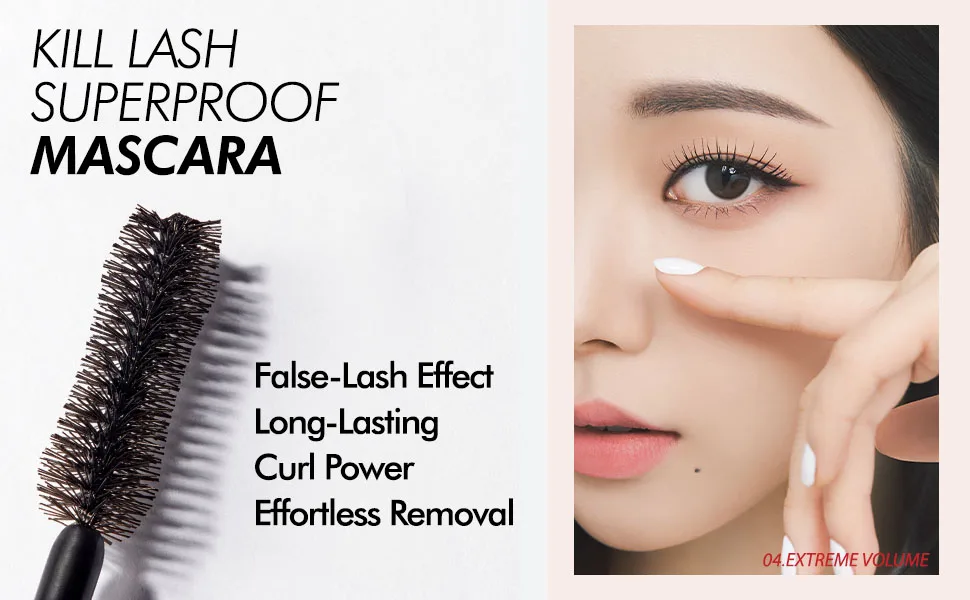 CLIO Kill Lash Superproof Mascara | Ultra-Volumizing, Smudge-Proof, Clump-Free, Curl-Holding, Long-Lasting | Extreme Volume (#04), 0.24 fl oz 04 EXTREME VOLUME - product information 2